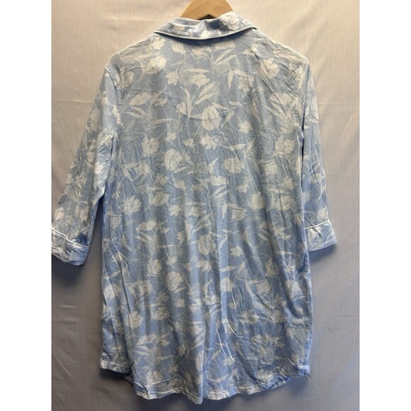 Ralph Lauren Monogrammed Women's M Blue Floral 3/4 Sleeve Sleep Shirt Cotton - Picture 8 of 9